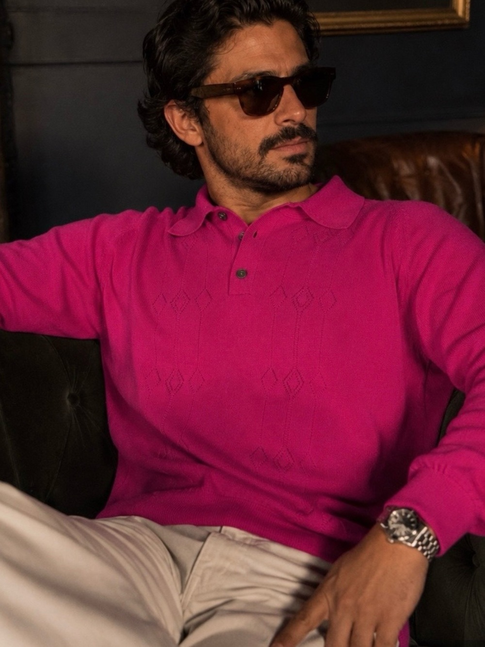 Aimé Leon Dore Merino Wool Fuchsia Knit Polo Sweater
